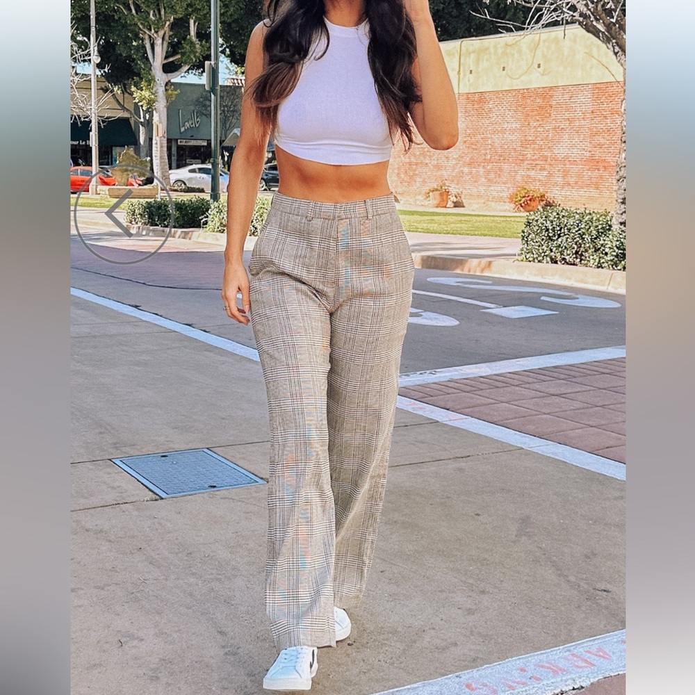 PLAID STRAIGHT LEG TROUSERS